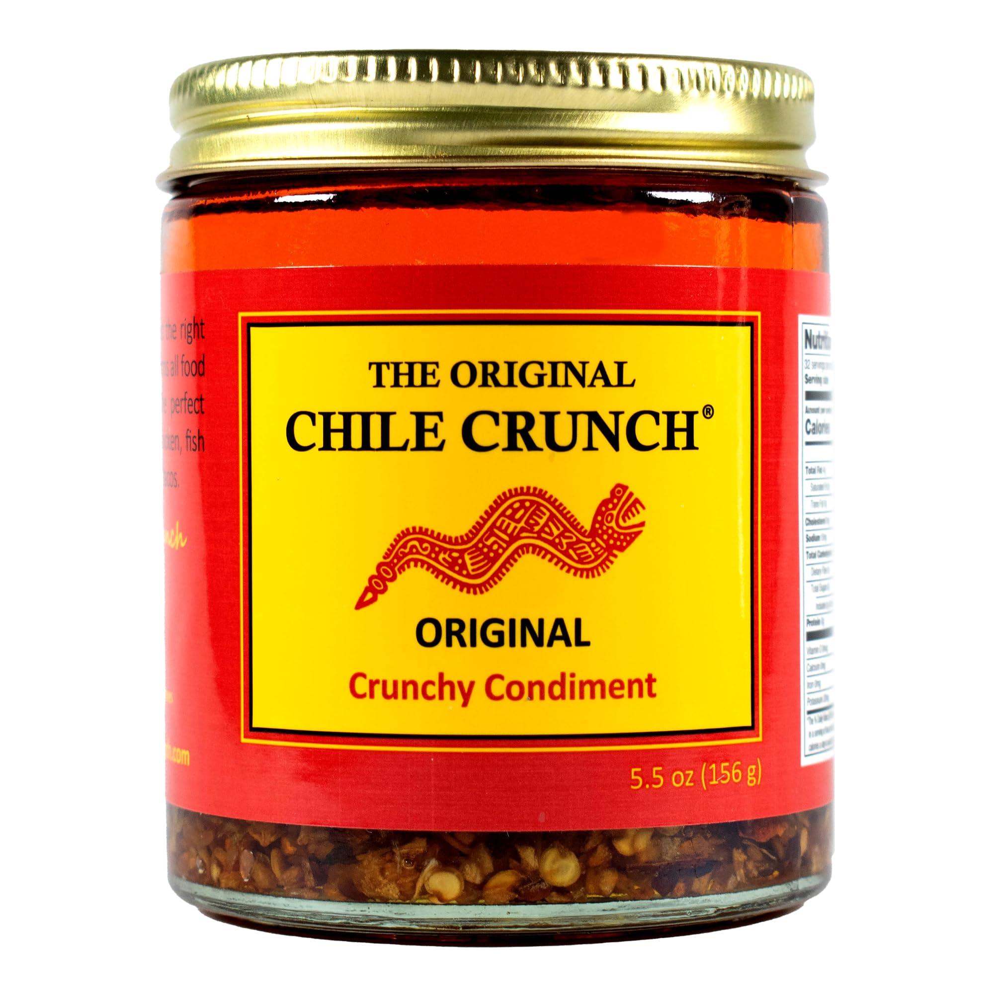 CHILE CRUNCH - Original Spicy Crunchy Condiment - All Natural Roasted Chili Peppers, Garlic & Onion Crisp Sauce - Vegan, Gluten-Free, No Preservatives - Homemade Authentic Mexican Recipe 5.5oz